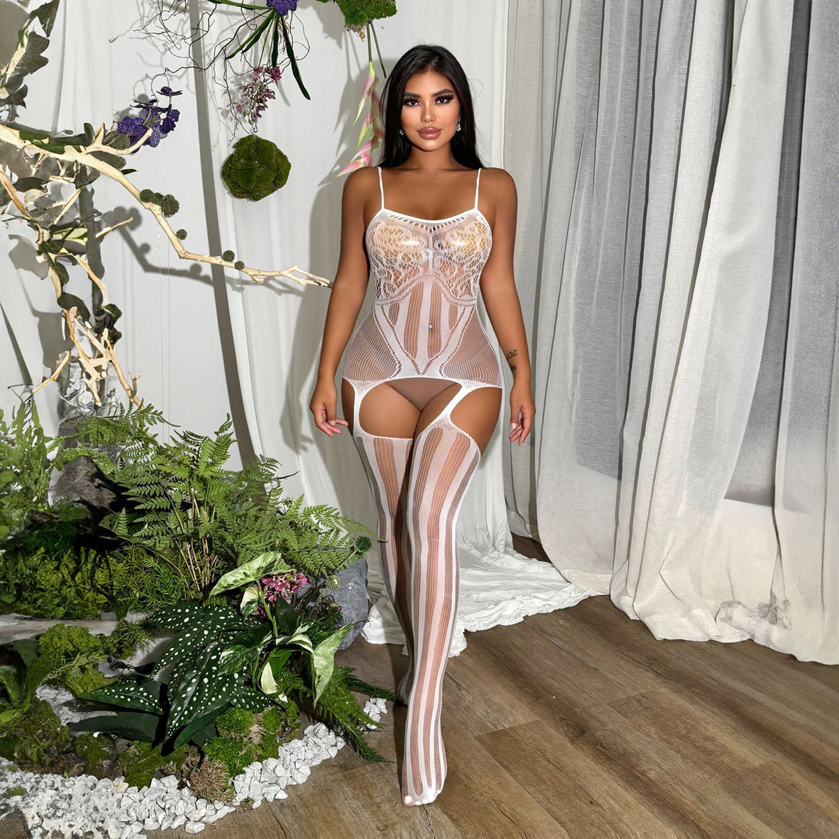 Striped Jacquard Open-Crotch Bodysuit