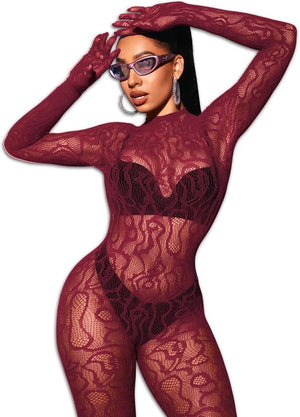 Bow and Floral-Detail Mesh Bodysuit