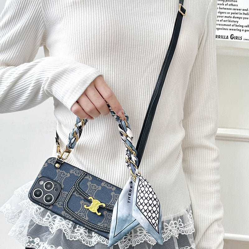 Patterned Phone Case with Scarf Handle or Crossbody Strap