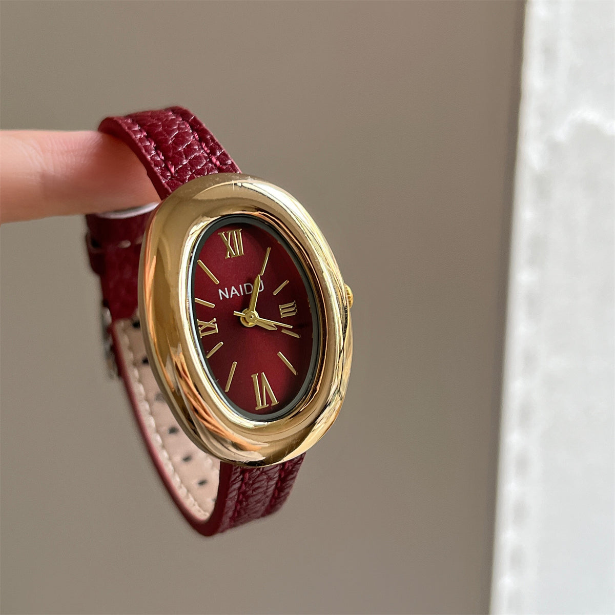 Vintage Oval Leather Strap Quartz Watch - view 3