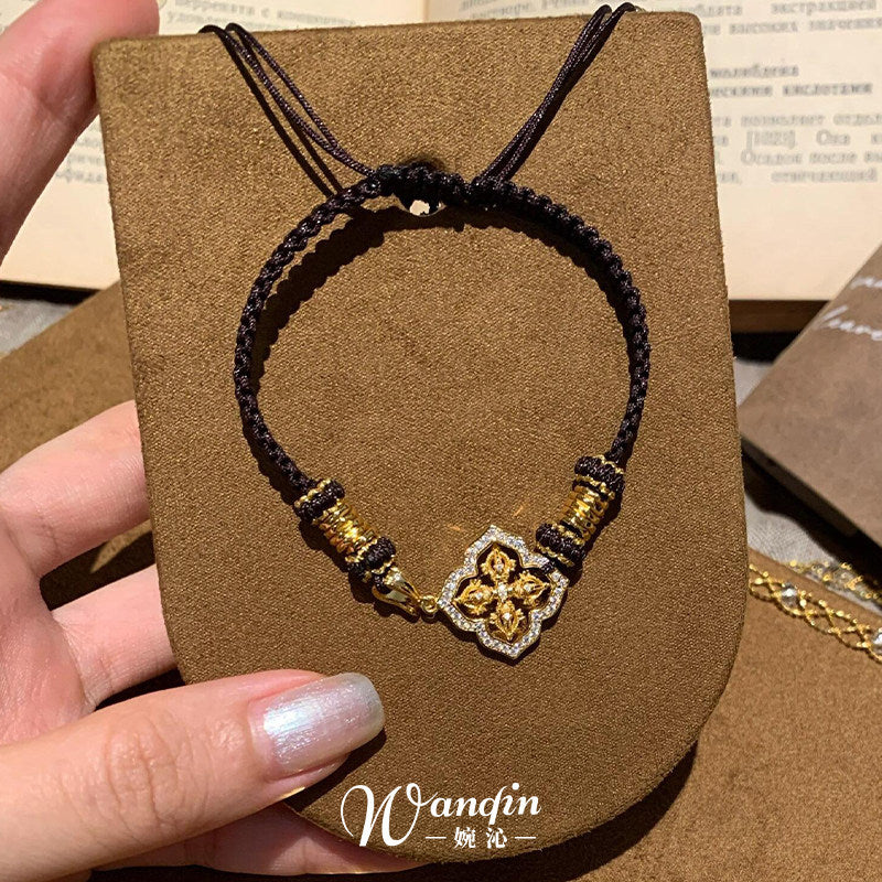 Black and Gold-Tone Floral Bracelet - view 7