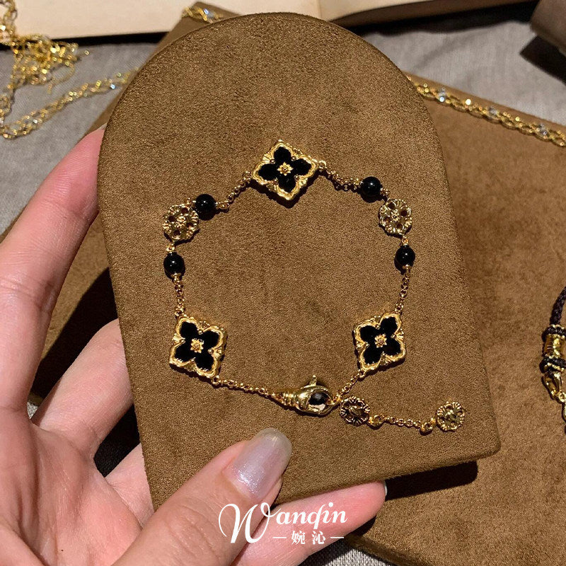 Black and Gold-Tone Floral Bracelet - view 6