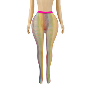 Rainbow Fishnet Tights in Four Mesh Sizes