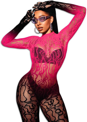 Bow and Floral-Detail Mesh Bodysuit