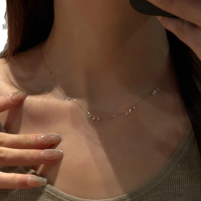 Sterling Silver Delicate Zirconia Fringe Necklace - view 5