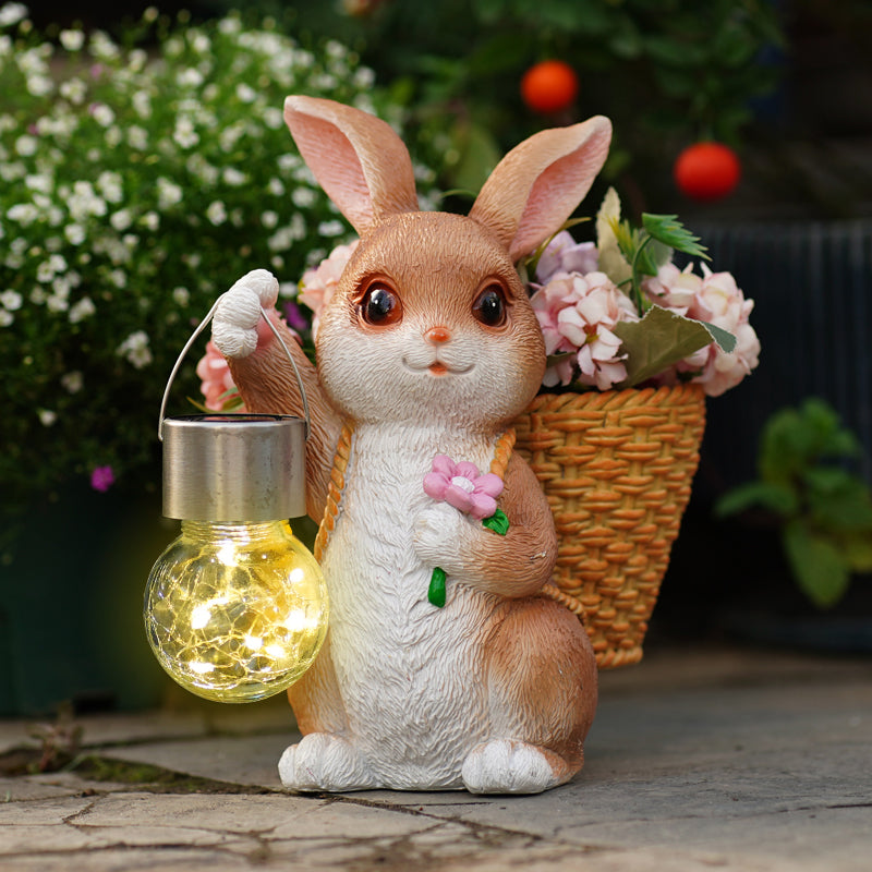 Vaso da fiori con luce solare per coniglio da giardino 