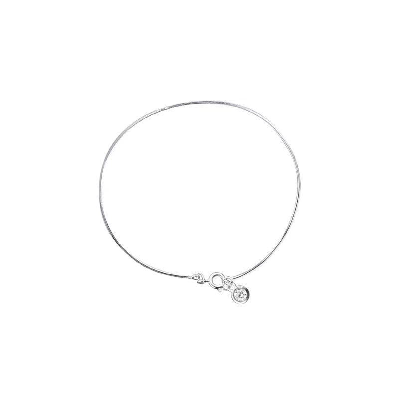 Sterling Silver Solitaire Charm Snake Chain Bracelet - view 5