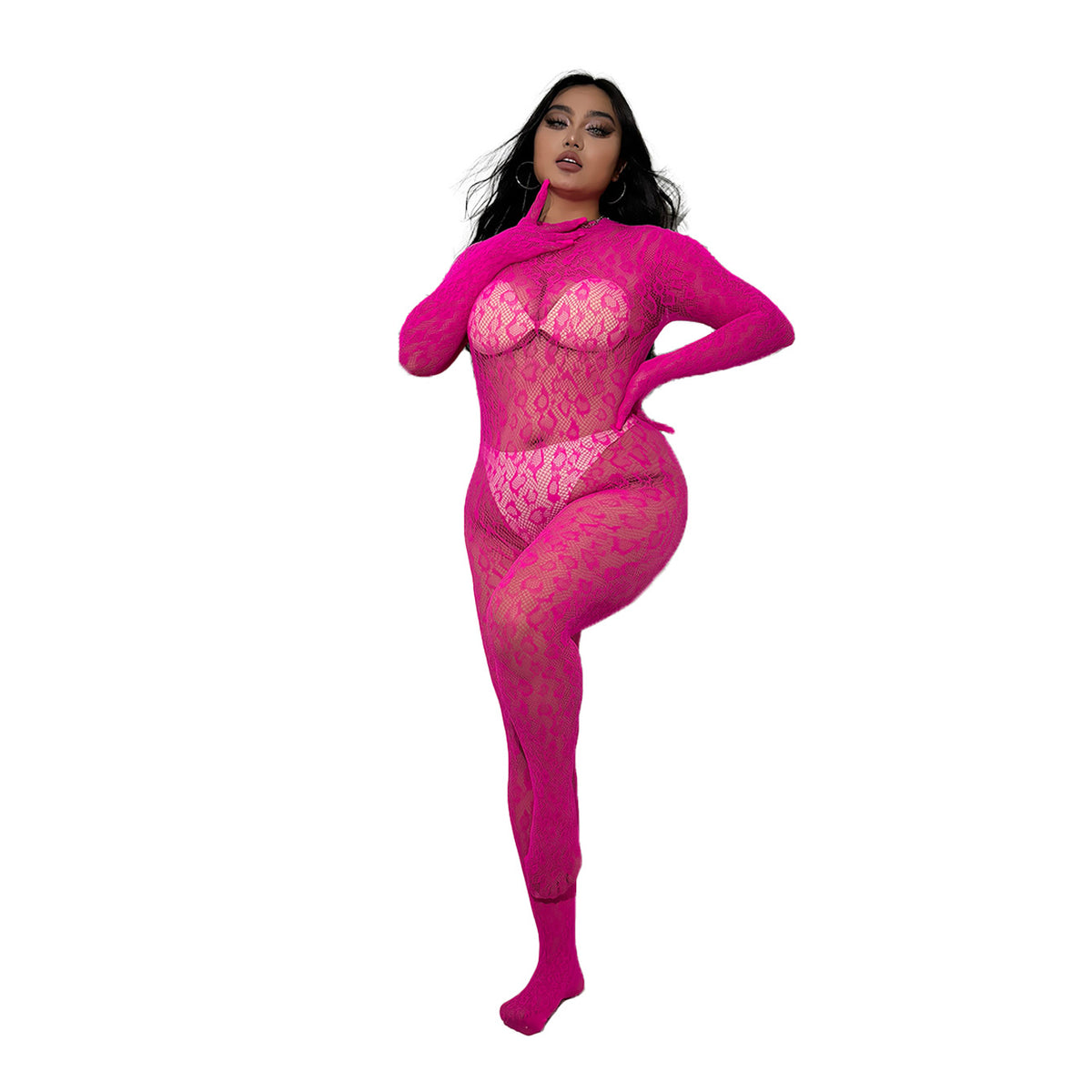 Plus-Size Leopard Mesh Bodysuit
