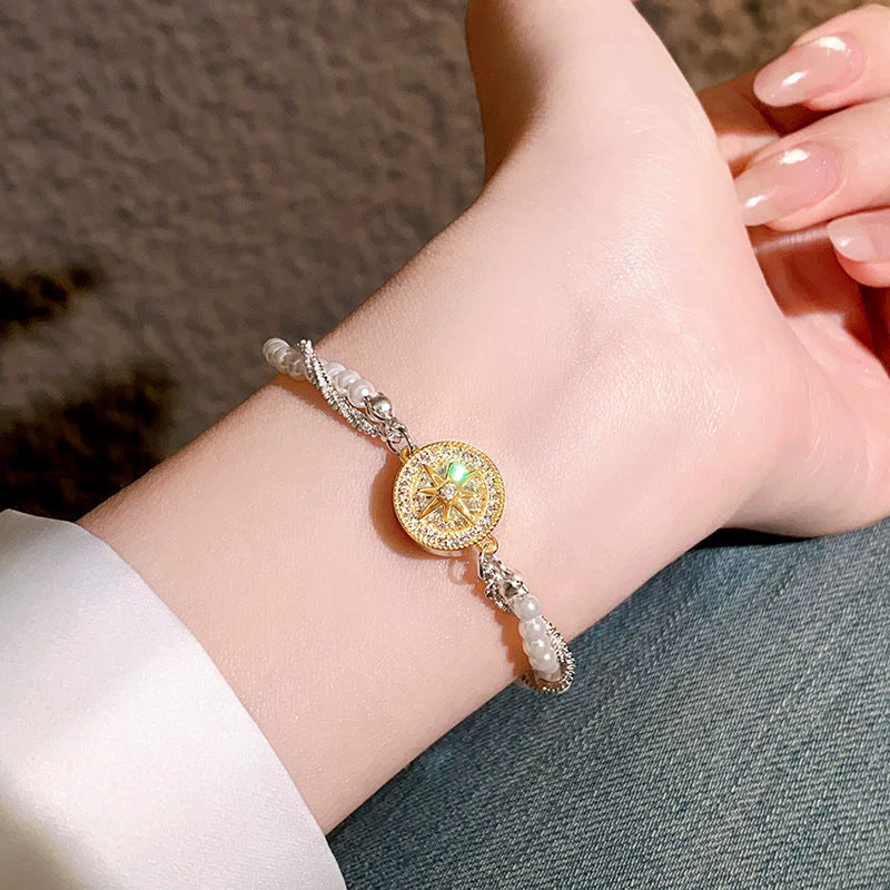 Eight-Point Star Compass Pearl Bead Bracelet - view 2