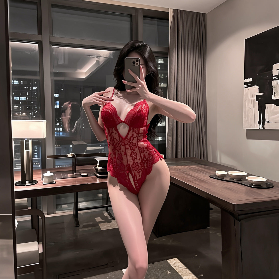 Lace Bodysuit and Stocking Options - 5907