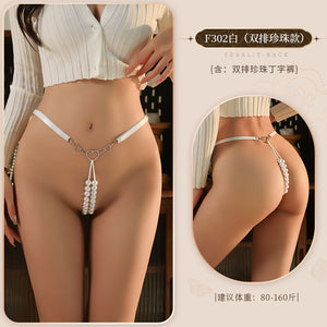 Heart-Detail Beaded Thong - F302