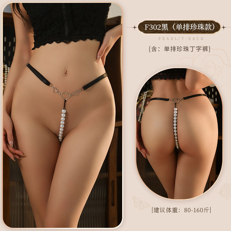 Heart-Detail Beaded Thong - F302