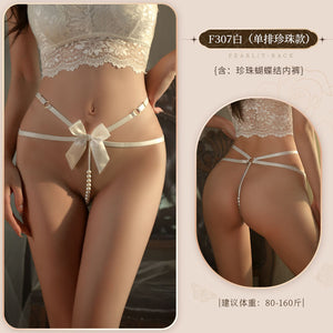 Crossed Bow Bead-Detail Thong - 307B