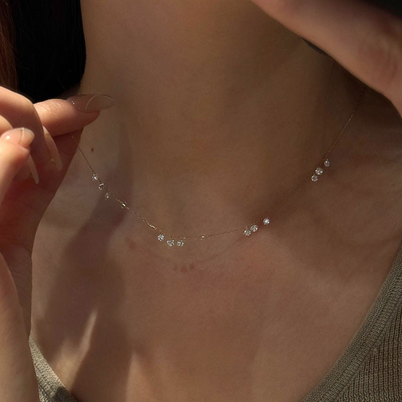 Sterling Silver Delicate Zirconia Fringe Necklace - main view