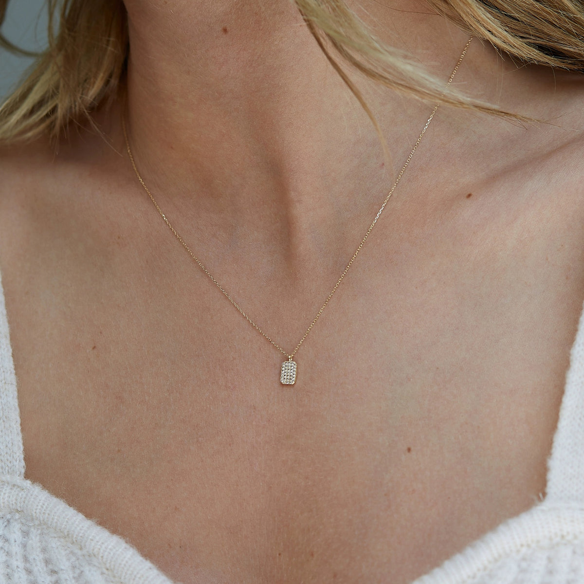 Sterling Silver Sparkling Rectangular Pendant Necklace - main view