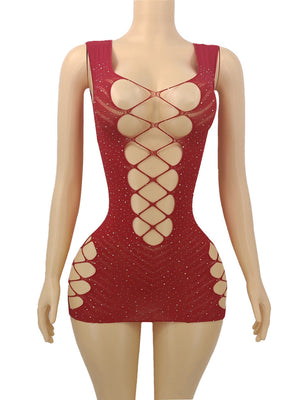 Rhinestone Fishnet Mini Dress