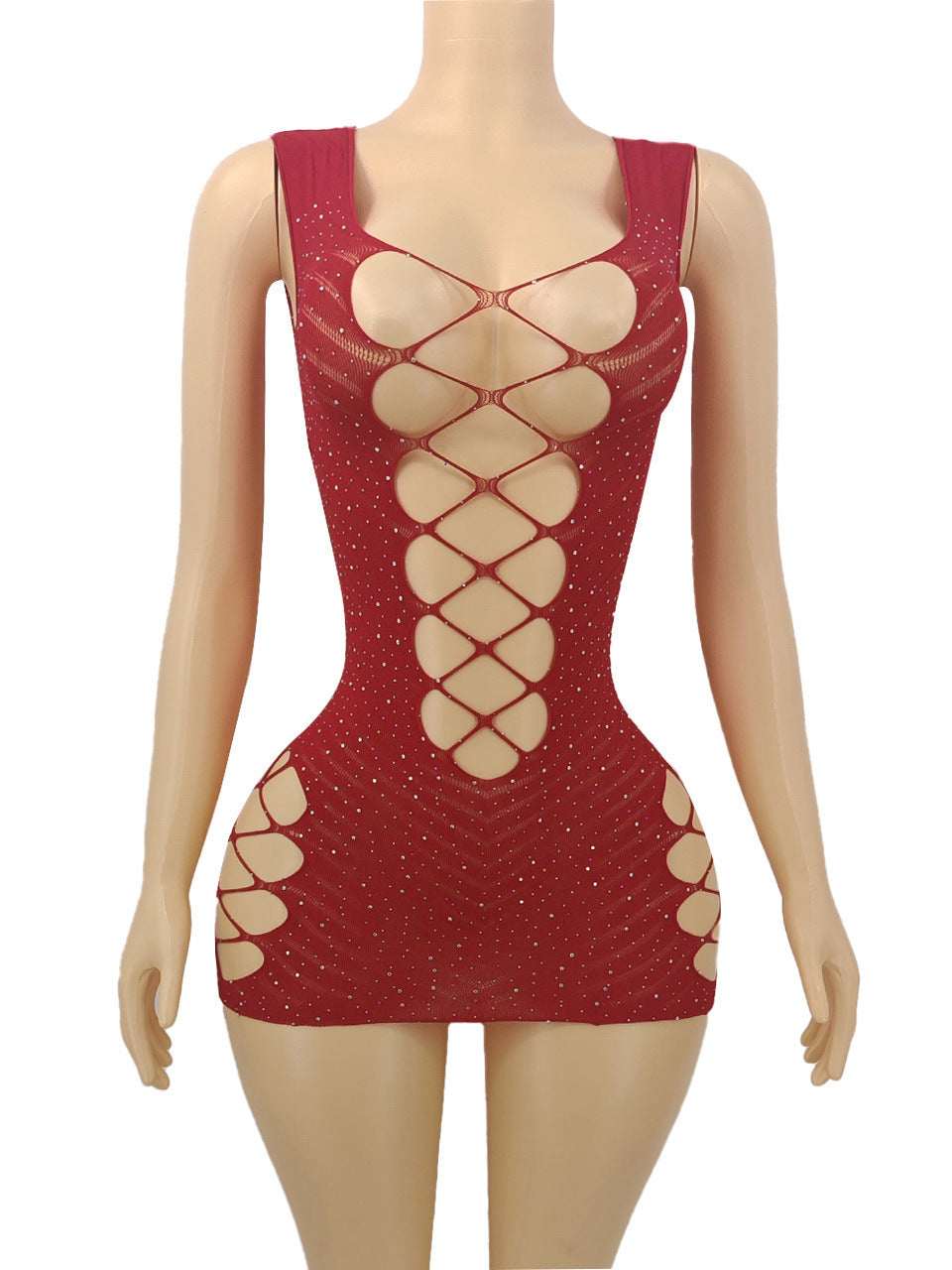 Rhinestone Fishnet Mini Dress