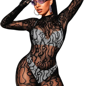 Bow and Floral-Detail Mesh Bodysuit