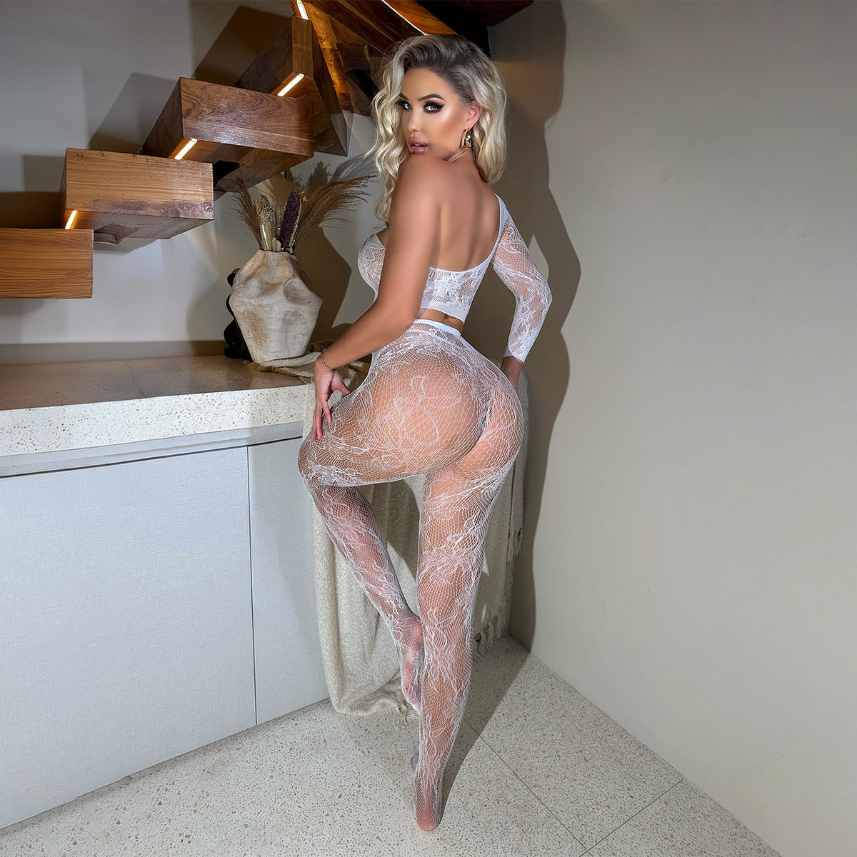 Jacquard Fishnet Two-Piece Lingerie Set