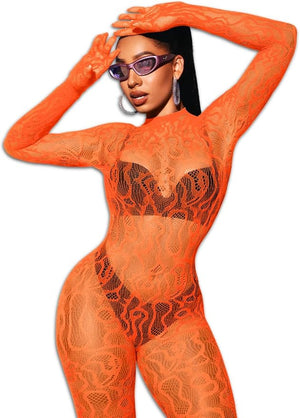 Bow and Floral-Detail Mesh Bodysuit