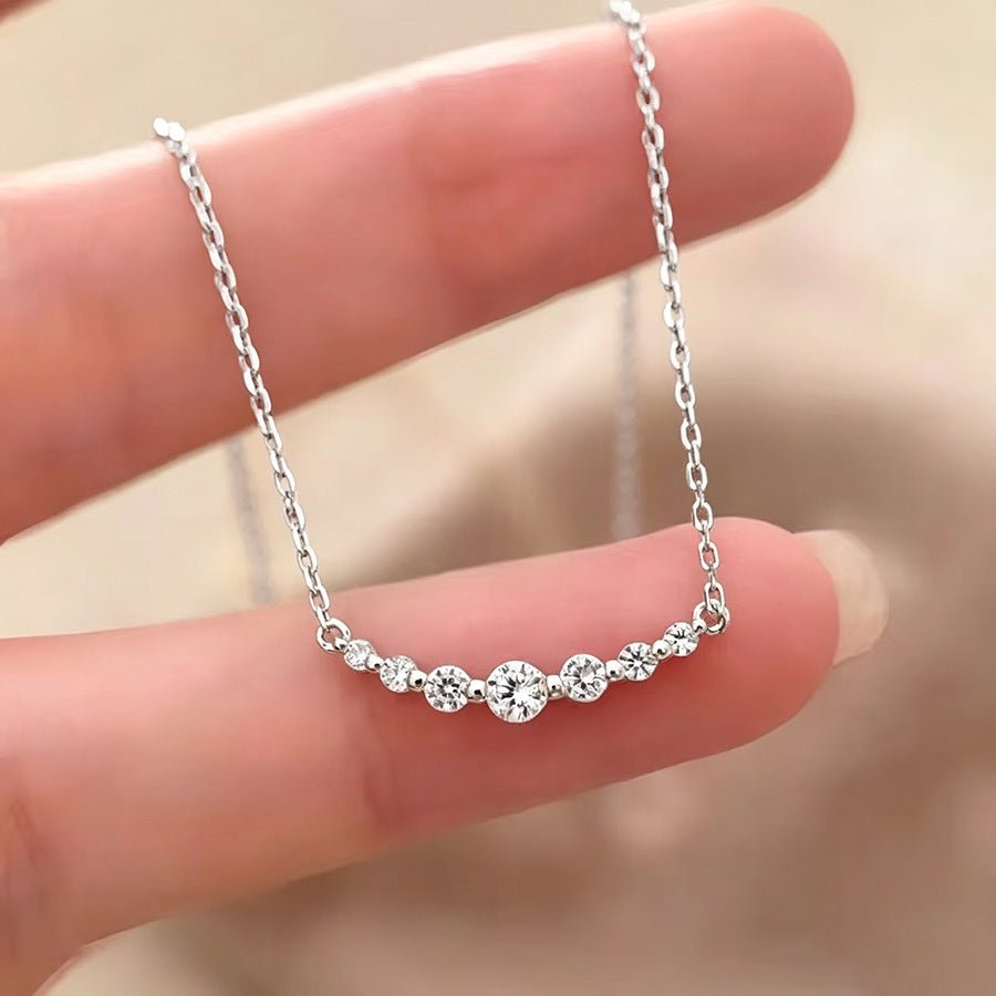 Sterling Silver Graduated Zirconia Smile Necklace - view 6