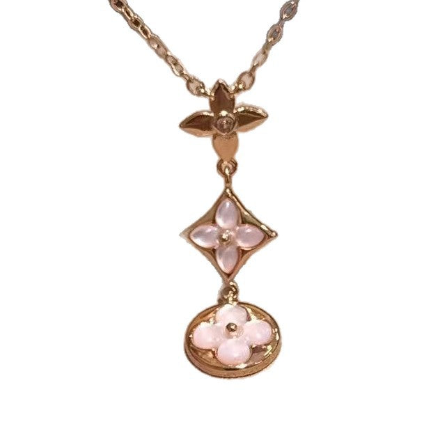 White Floral Geometric Drop Necklace - view 5