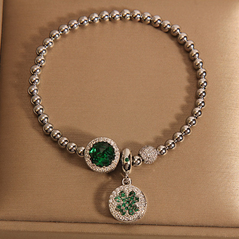 Green Sparkling Bead and Flower Charm Bracelet - view 4
