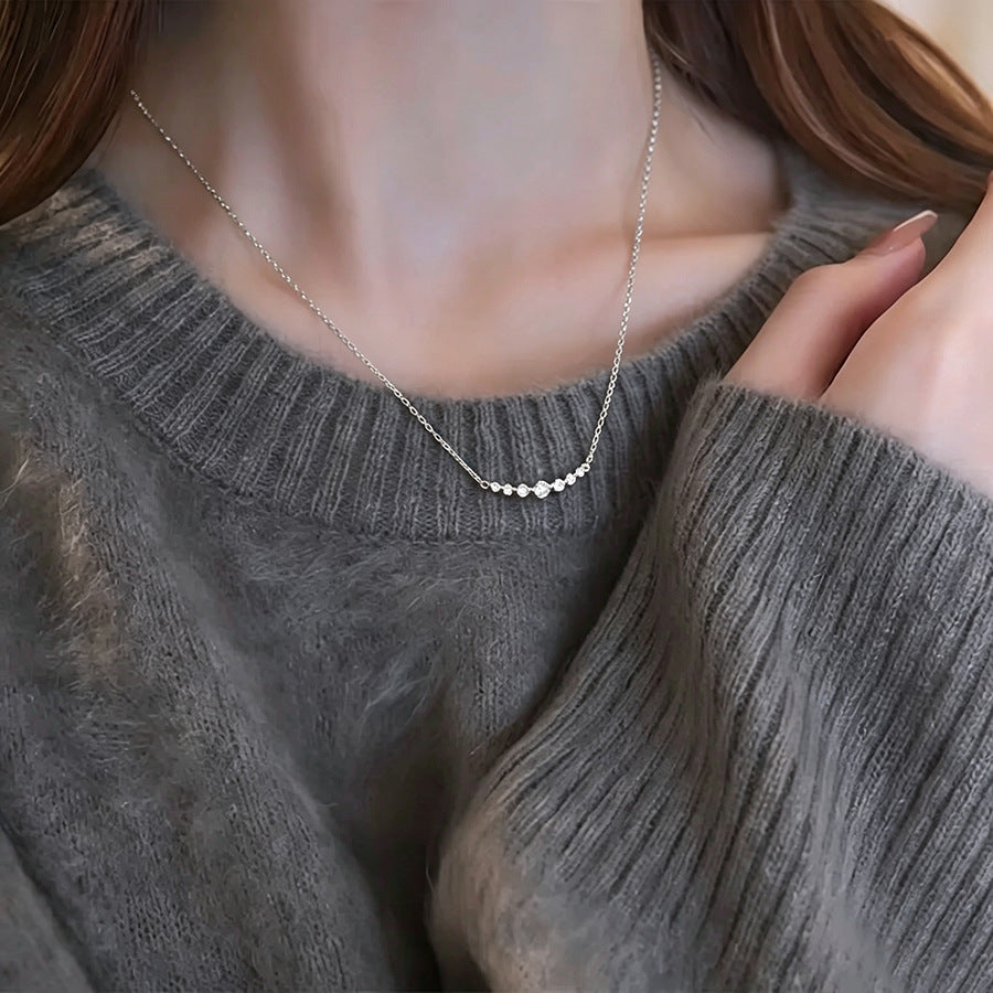 Sterling Silver Graduated Zirconia Smile Necklace - view 4
