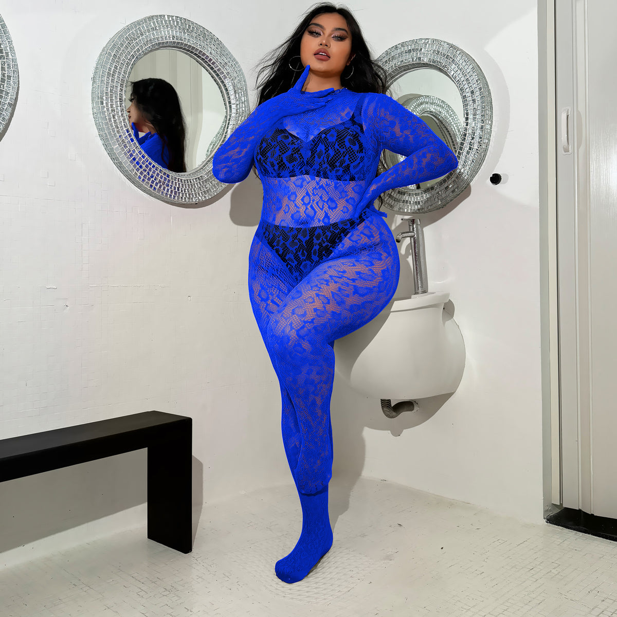 Plus-Size Leopard Mesh Bodysuit