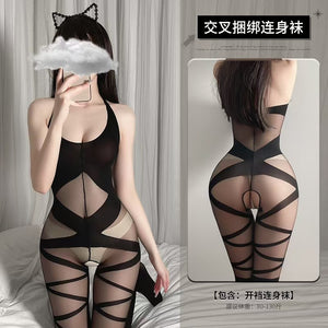Cross-Strap Sheer Bodystocking