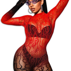 Bow and Floral-Detail Mesh Bodysuit