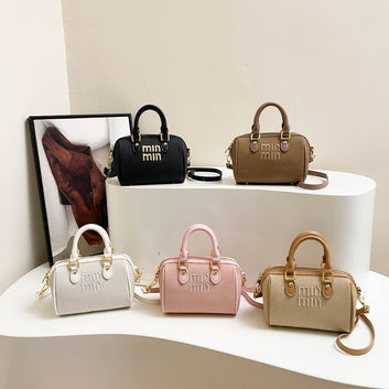 Embroidery Letter Miu Handbag Bag Women'S Splicing Linen Shoulder Pillow Bag Boston Messenger Bag Bag