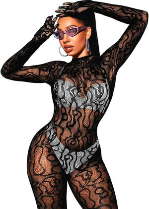 Bow and Floral-Detail Mesh Bodysuit