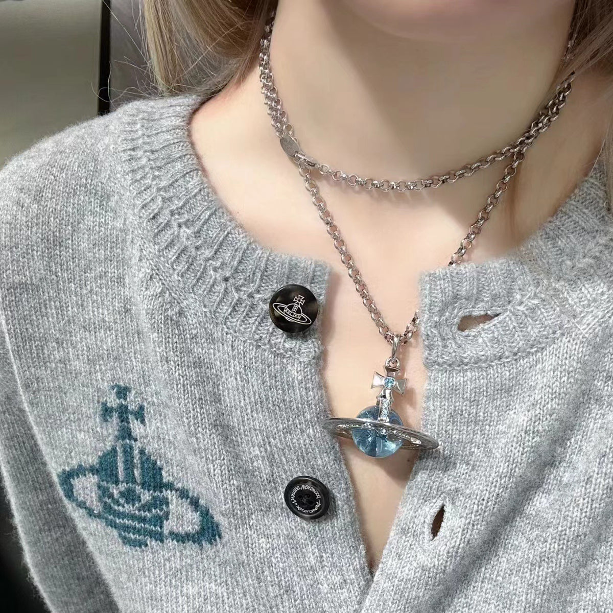 Glacier Blue Planet Pendant Necklace - view 4