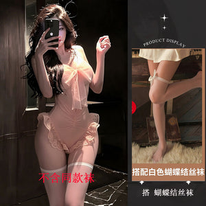 Pink Lace and Mesh Bodysuit - 8008