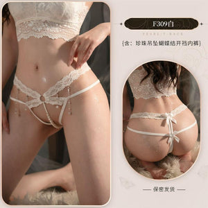 Lace Pearl-Style Pendant Thong - F309