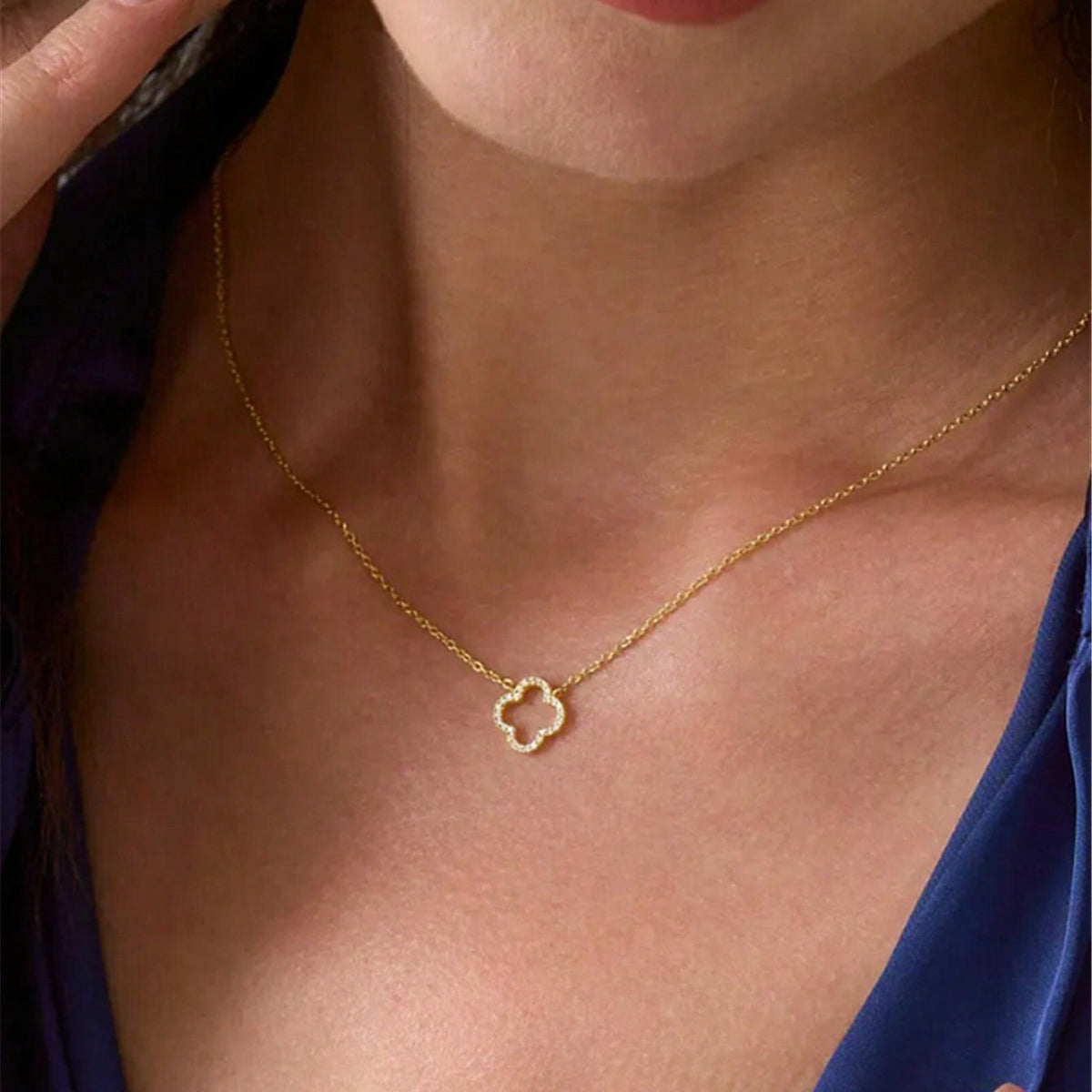 Sterling Silver Open Clover Zirconia Necklace - view 4