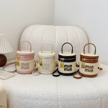 Stylish And Simple Woven Cylinder Bag Women'S Tide Version Of Miu Versatile Niche Shoulder Texture Crossbody Handbag