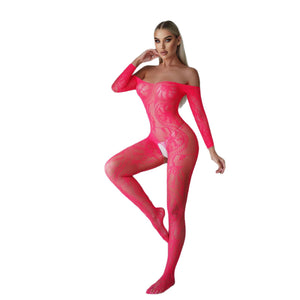 Jacquard Open-Crotch Mesh Bodysuit