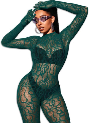 Bow and Floral-Detail Mesh Bodysuit