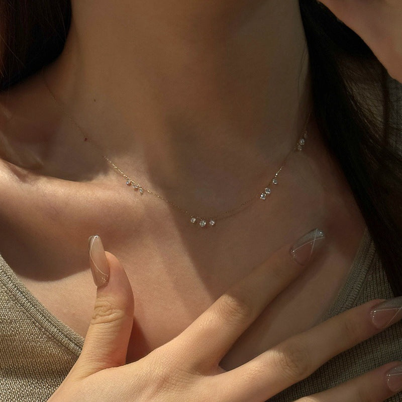 Sterling Silver Delicate Zirconia Fringe Necklace - view 2