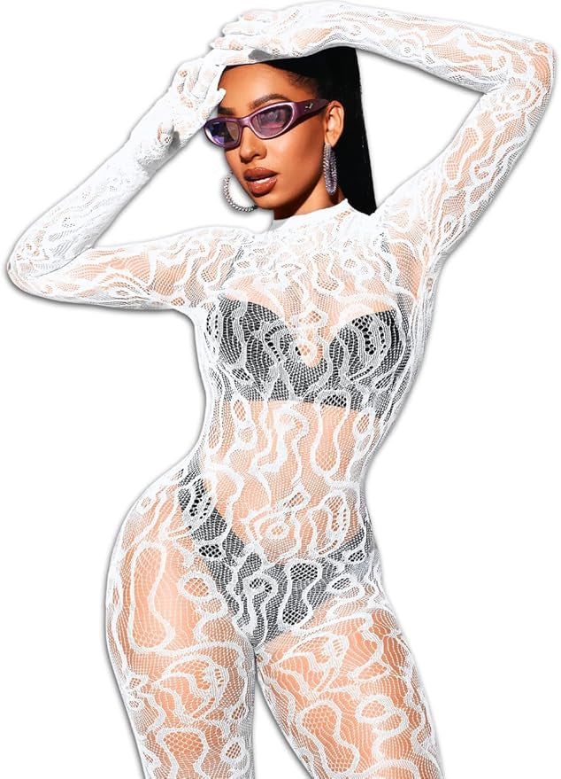 Bow and Floral-Detail Mesh Bodysuit