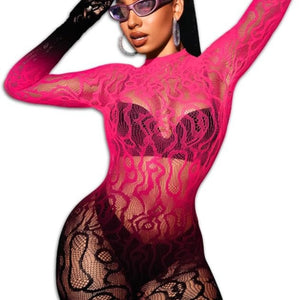 Bow and Floral-Detail Mesh Bodysuit