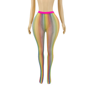 Rainbow Fishnet Tights in Four Mesh Sizes