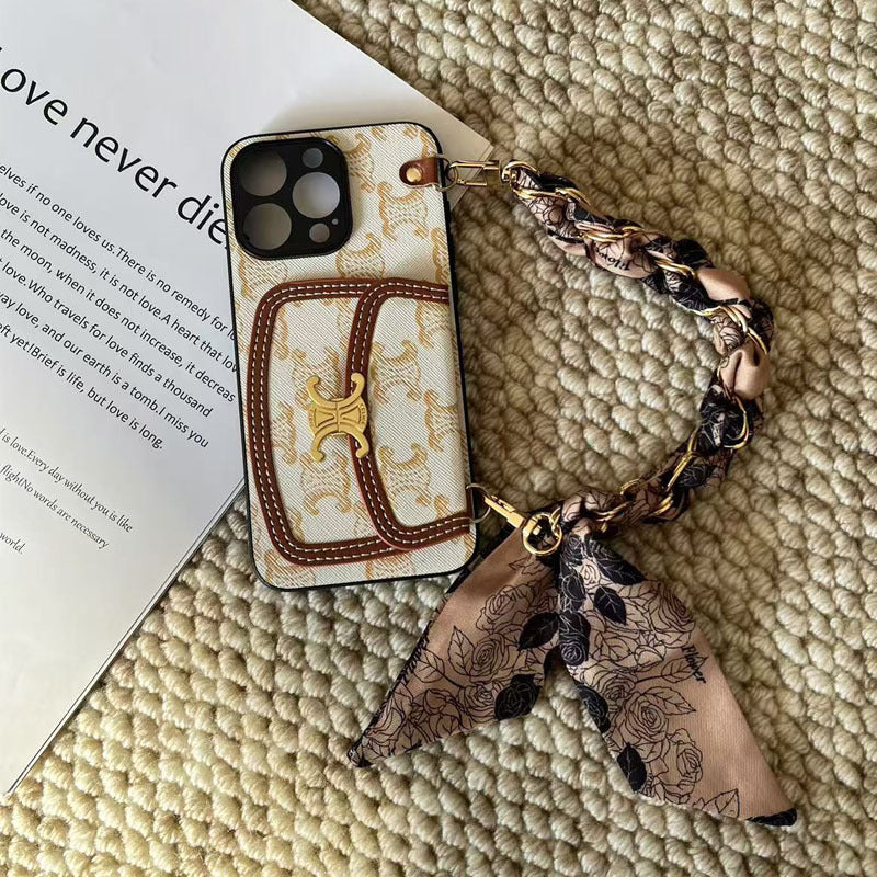 Patterned Phone Case with Scarf Handle or Crossbody Strap