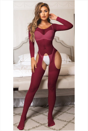 Fine-Mesh Open-Crotch Bodysuit