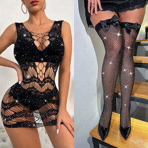 Rhinestone Mesh Dress and Stocking Options