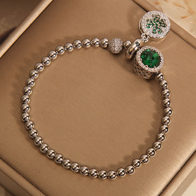 Green Sparkling Bead and Flower Charm Bracelet - view 5