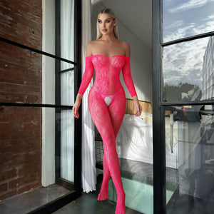 Jacquard Open-Crotch Mesh Bodysuit
