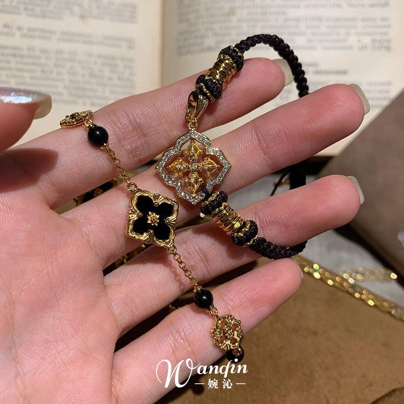 Black and Gold-Tone Floral Bracelet - view 4